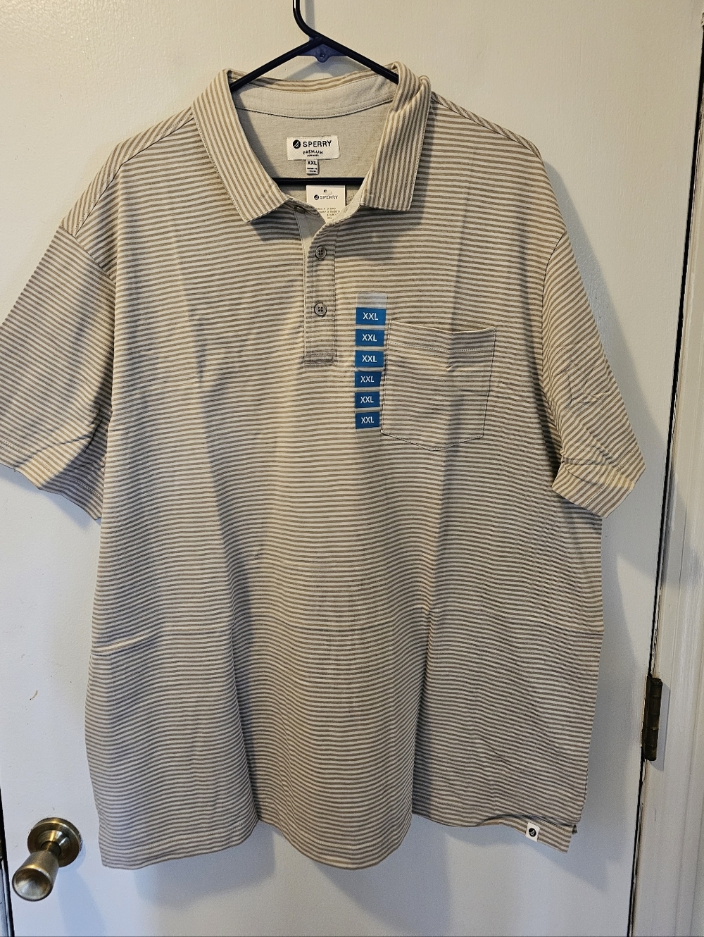 Sperry Premium Apparel Short Sleeve Taupe Striped Polo Shirt Men's Size XXL NWT